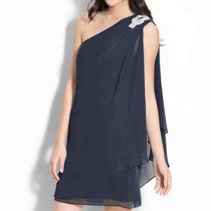 JS Boutique Embellished One Shoulder Chiffon Dress Sz 14 Plum